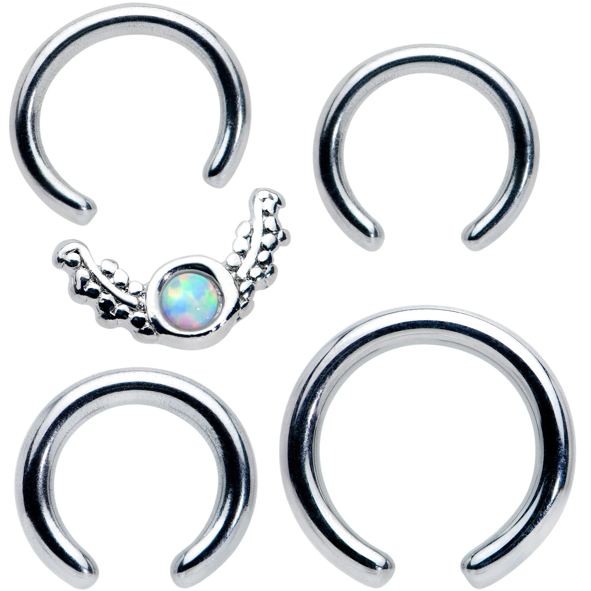 14 16 Gauge 1/4 5/16 White Synthetic Opal BCR Captive Ring Set of 4