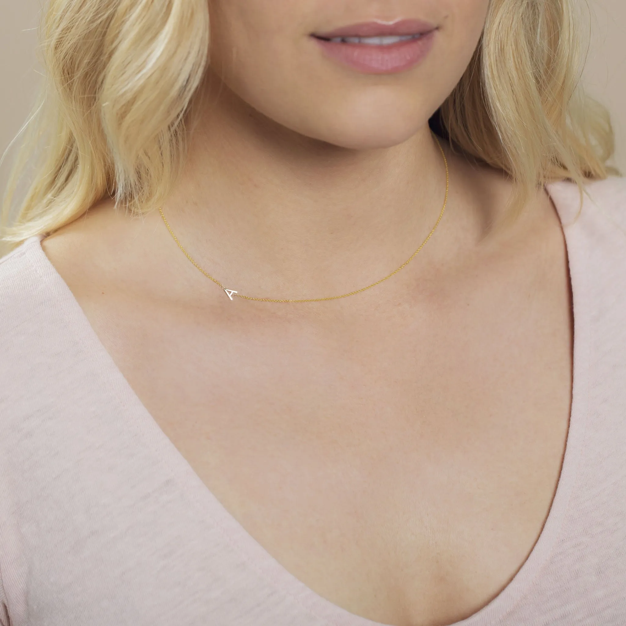 14K GOLD ASYMMETRICAL LETTER NECKLACE - A