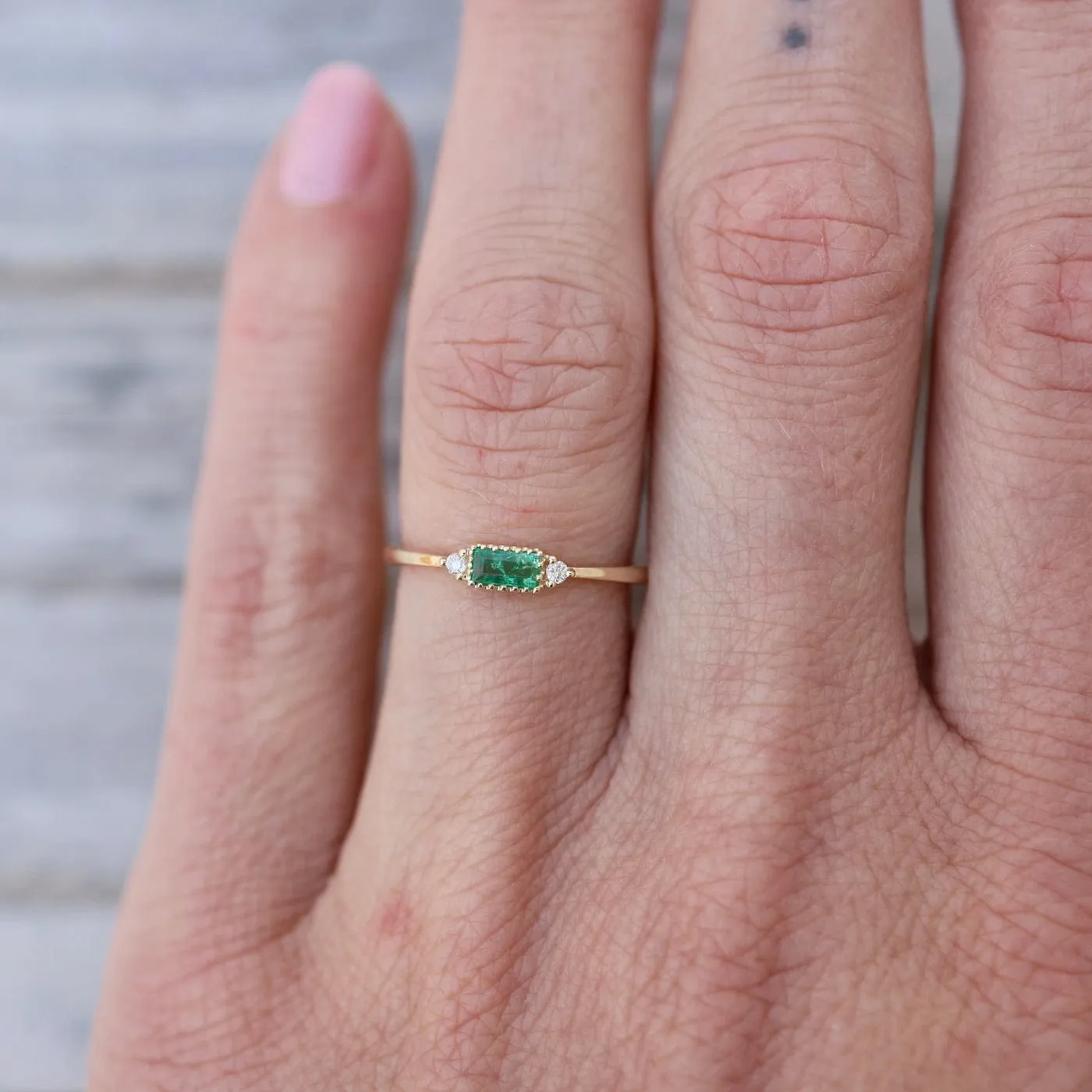 14k Yellow Gold Emerald Baguette Stacking Ring