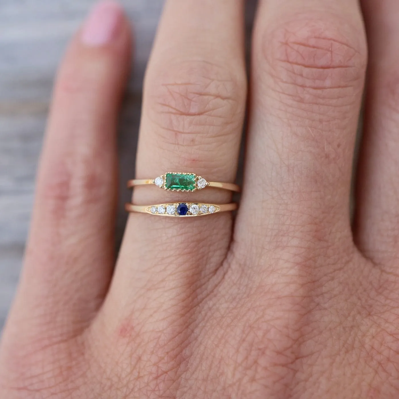 14k Yellow Gold Emerald Baguette Stacking Ring