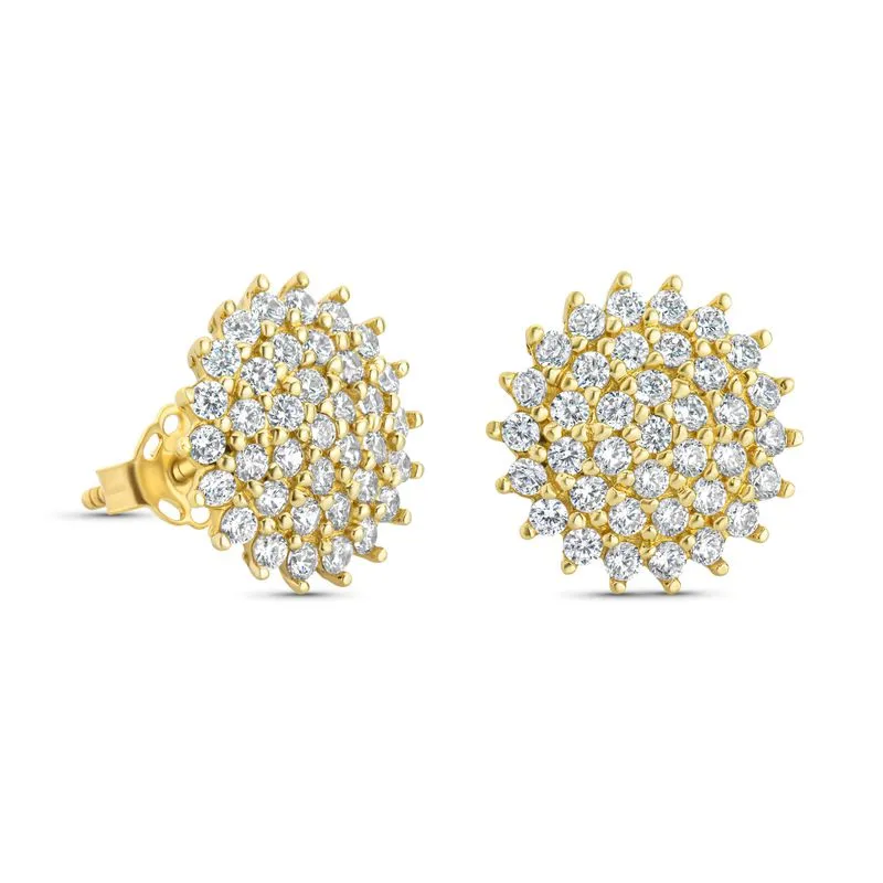 14K Yellow Gold Round White Cubic Zirconia 1.5mm Dangle Earrings