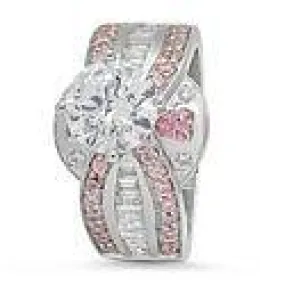 2 Carat Round Cubic Zirconia Engagement Ring Pink Heart Pave 14K White Gold