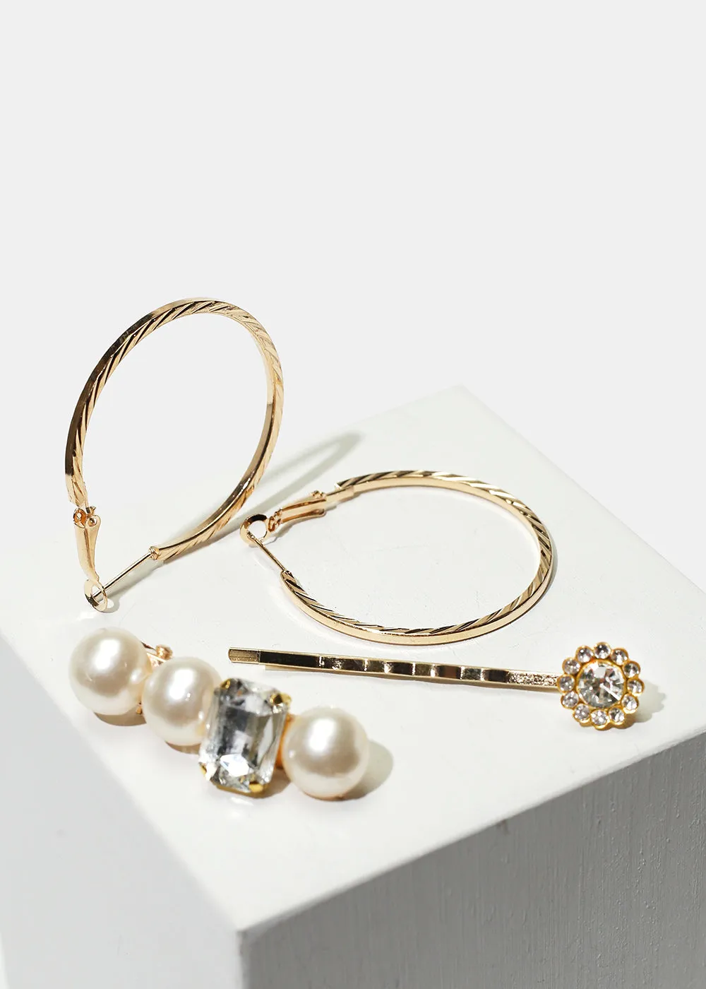 2-Piece Hairpins & Hoop Earrings