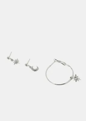 3-Piece Moon & Star Earrings