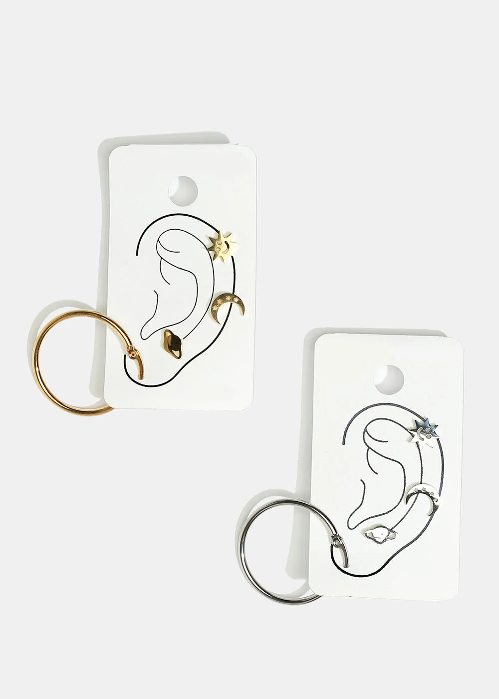 4-Pair Space Design Stud Earrings & Hoop