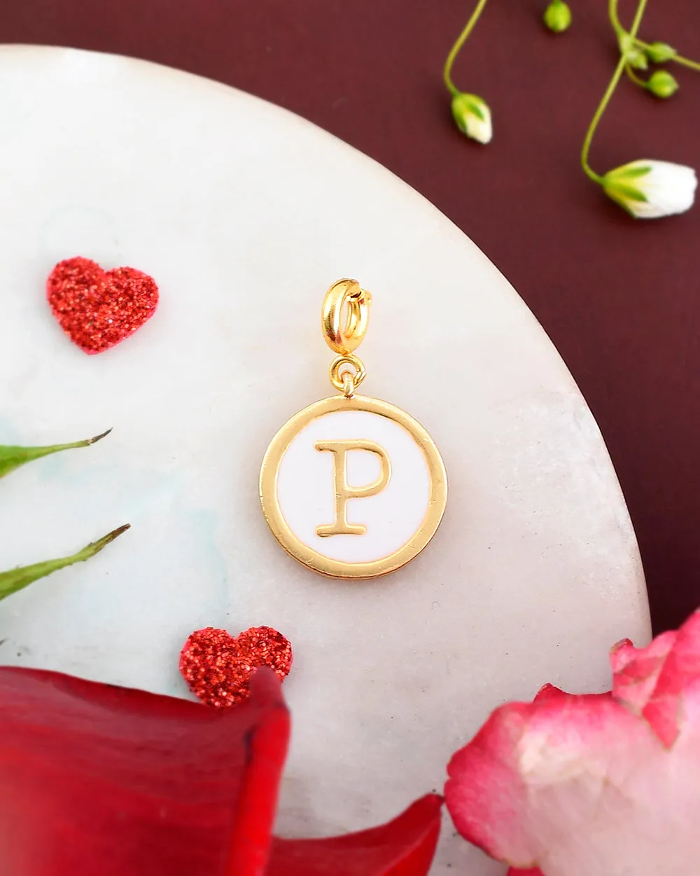 Alphabet P White Enamel Charm - Voylla