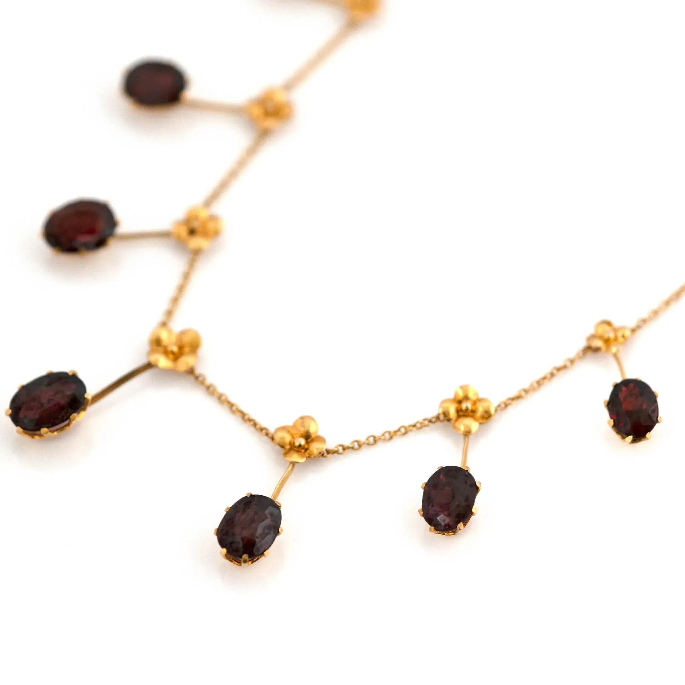 Antique Edwardian 15ct Gold Garnet Fringe Dropper Necklace