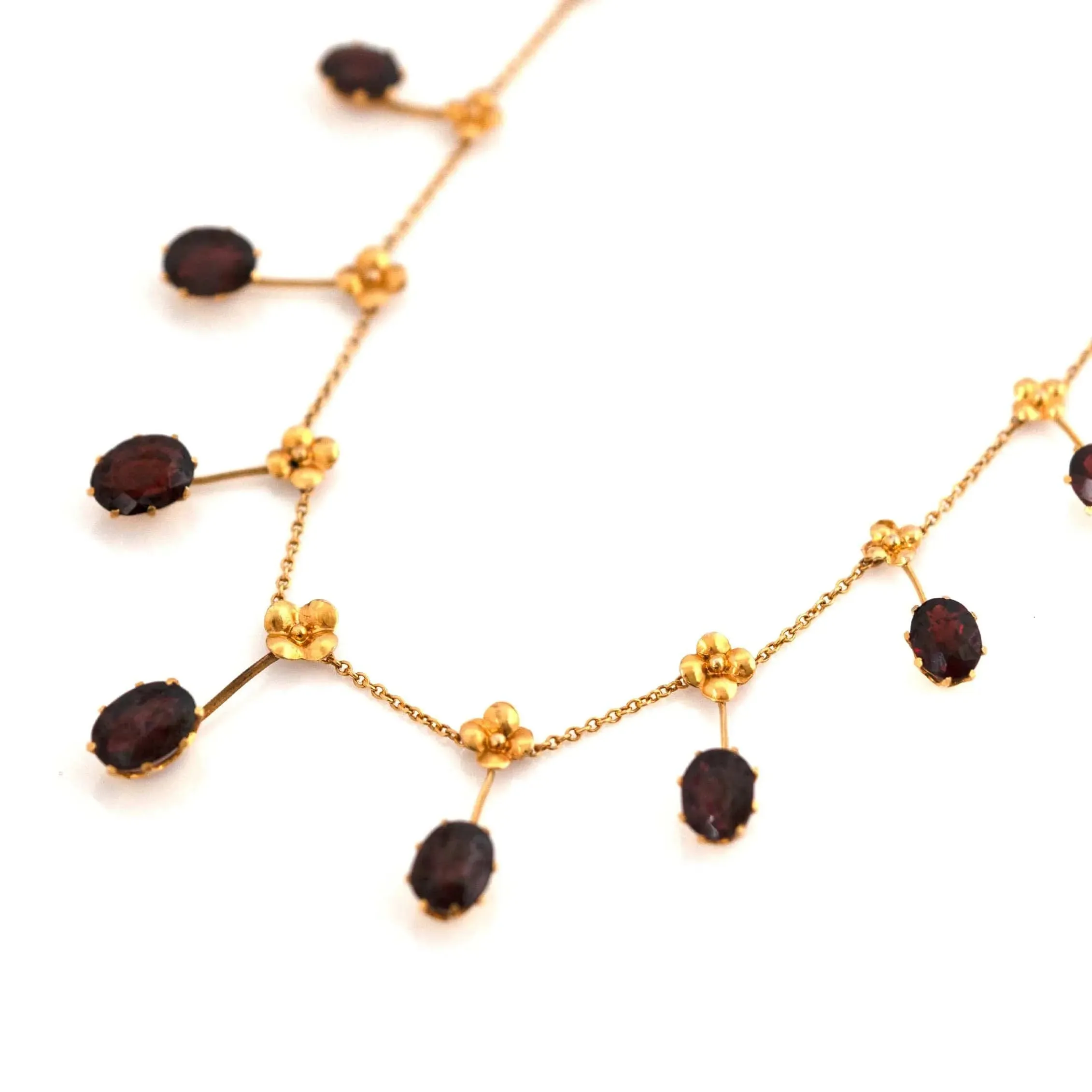 Antique Edwardian 15ct Gold Garnet Fringe Dropper Necklace