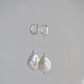 Baroque Pearl Long Drop Hoop Earrings