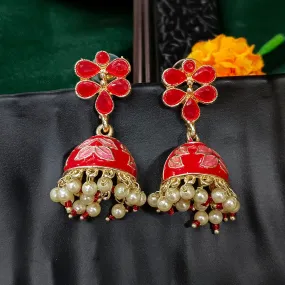 Bhavi Jewels Gold Plated Mennakari Jhumki Earrings