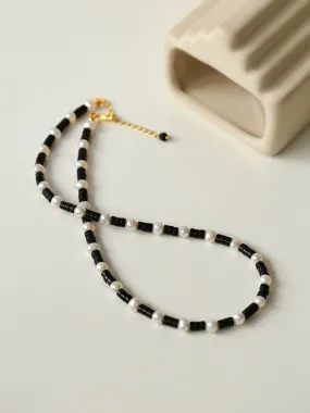 Black Onyx Pearl Bead Necklace