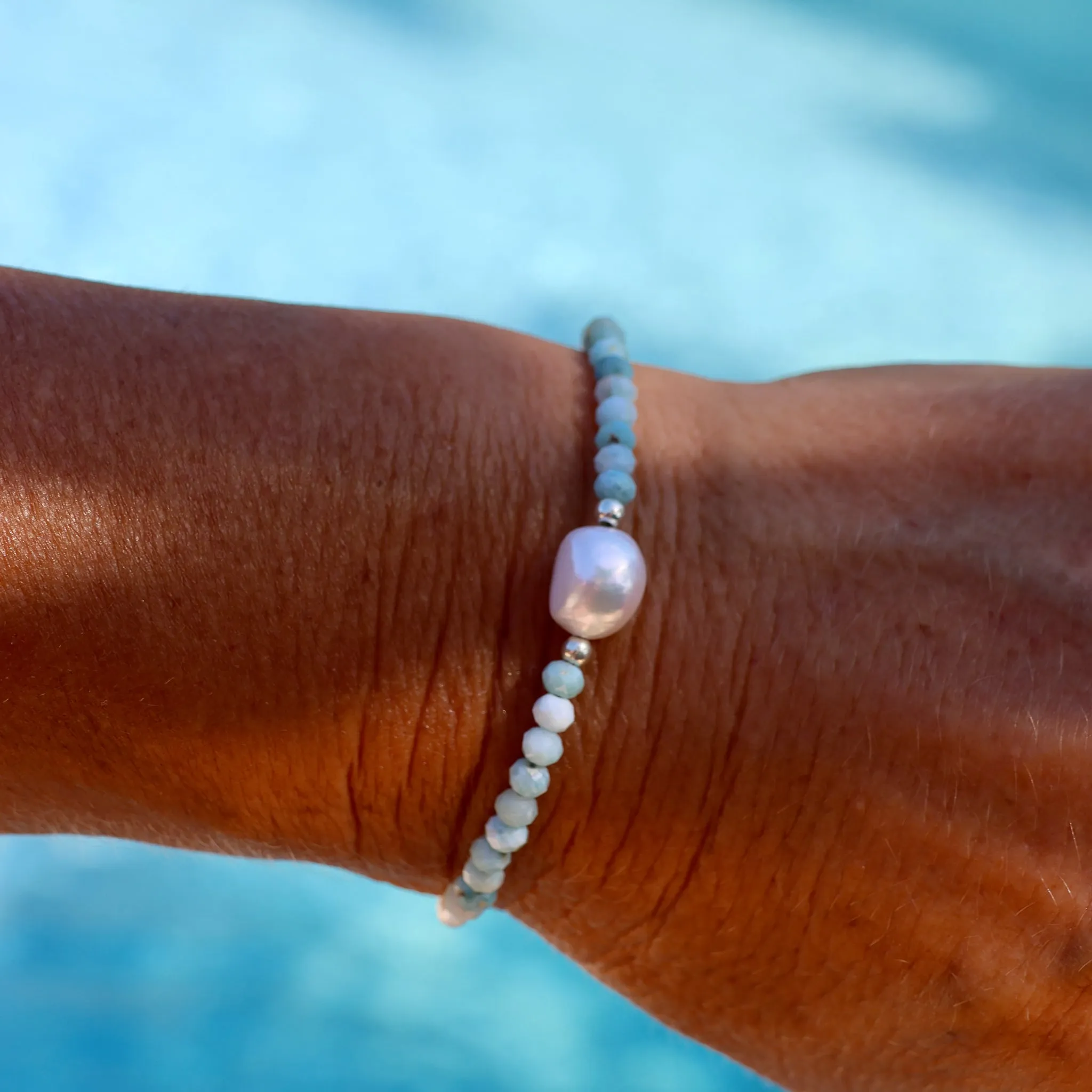 Blue Lagoon Keshi Pearl Larimar Bracelet