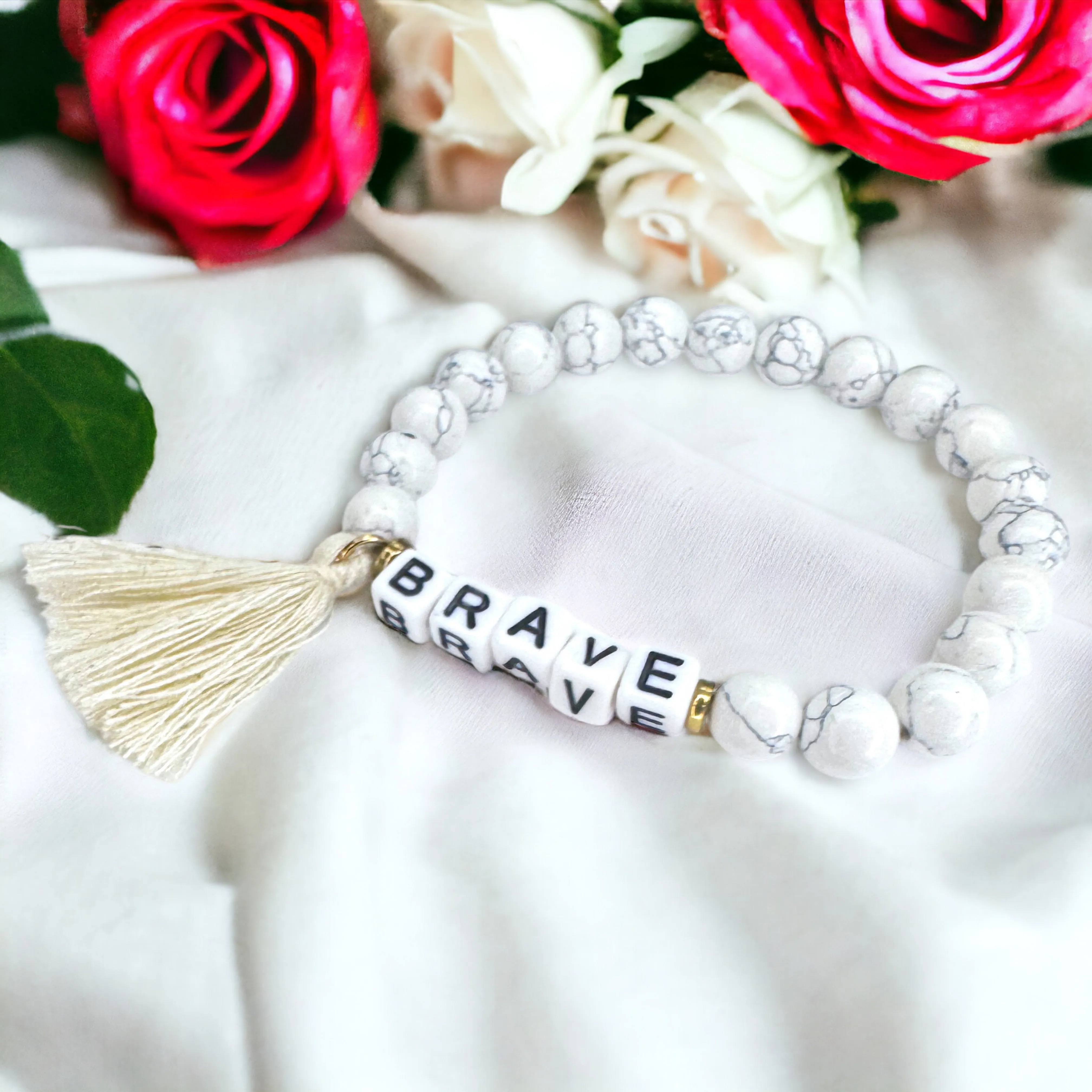 Brand New Tassel Charm “Brave” Beaded Bracelet – Your New Favorite Accessory!