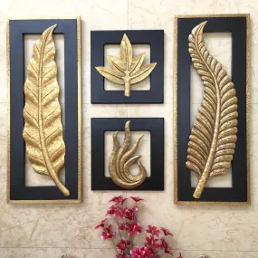 Brass Leaf Wall Hanging (Set of 4) - Wooden Wall Art