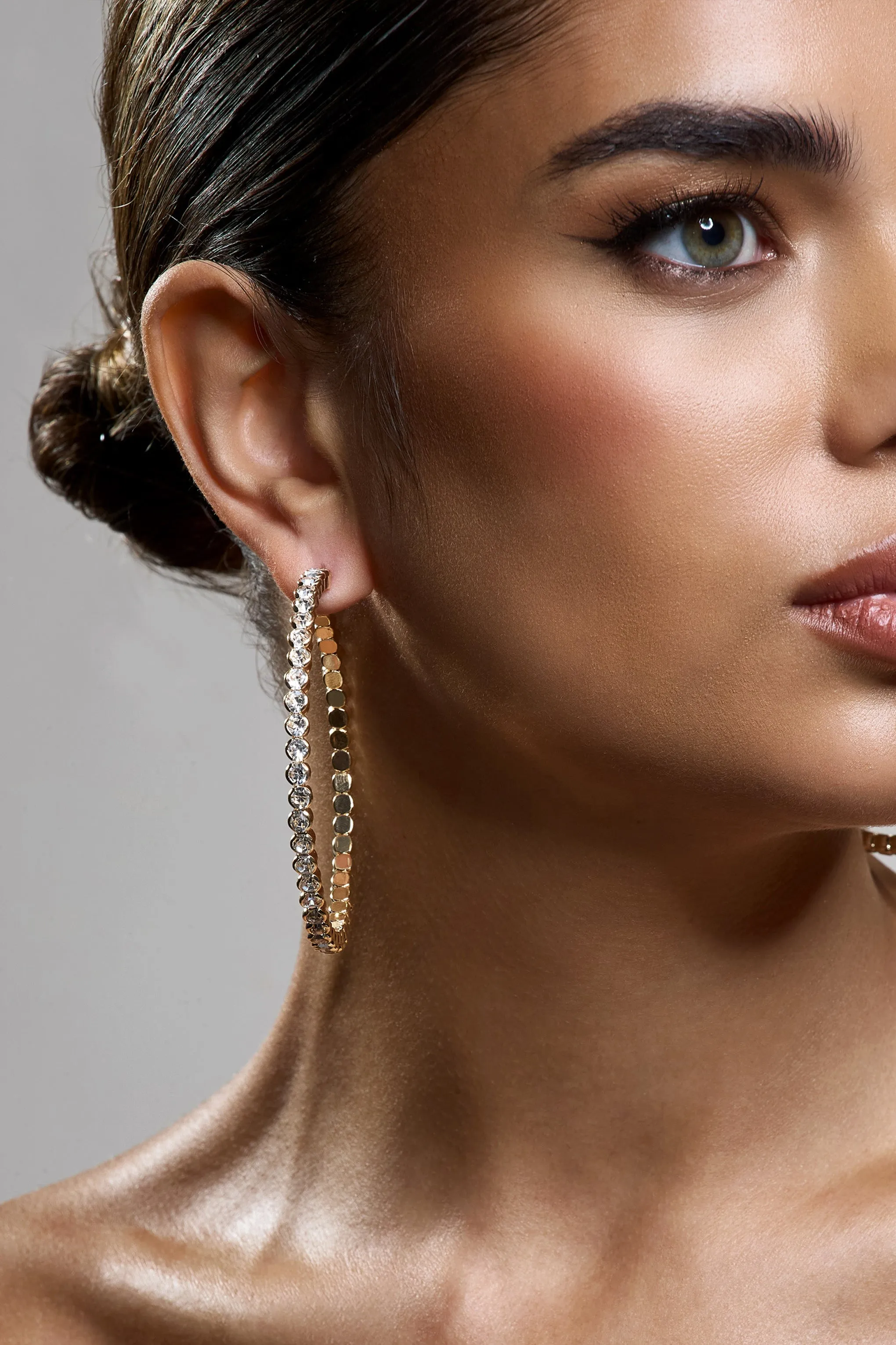 Bryony | Gold Diamante Hoop Earrings