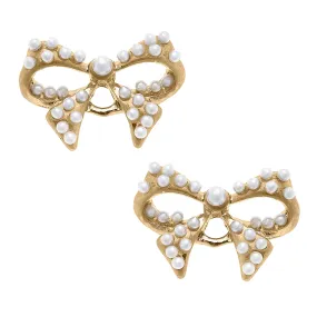 CANVAS STYLE - TILLIE PEARL-STUDDED BOW STUD EARRINGS IN IVORY