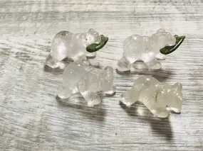 Clear Quartz Bears with Jade Fish