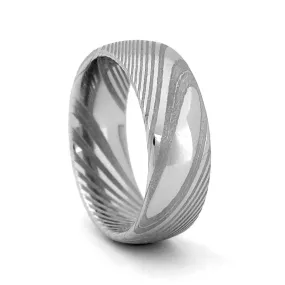 Comfort Fit Domed 8mm Damascus Steel Wedding Ring