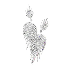 Crystal Rhinestone Leaf Drop Evening Earrings