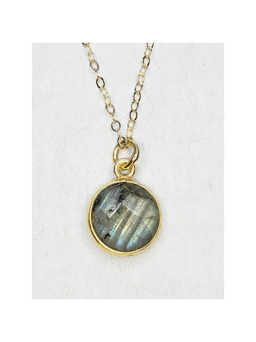 Cut Gemstone Disc Necklace