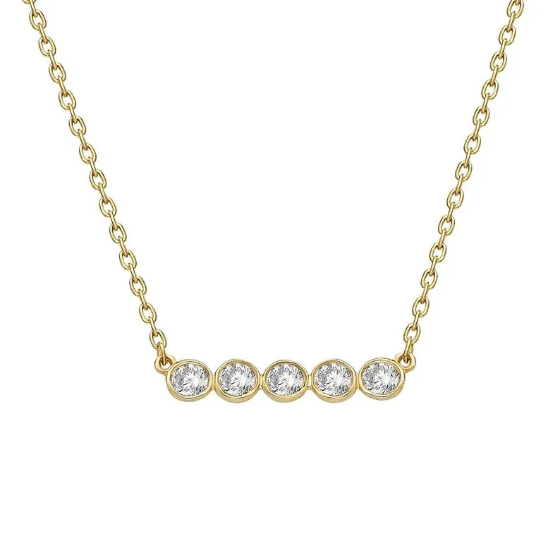 Diamond Bezel Bar Necklace, 14k (5 stones)