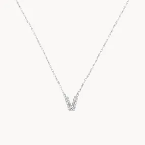 Diamond Letter V Necklace in Silver