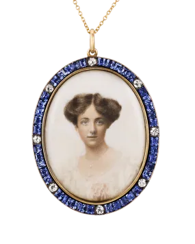 Edwardian Yogo Sapphire Portrait Pendant, 3.00 Carats