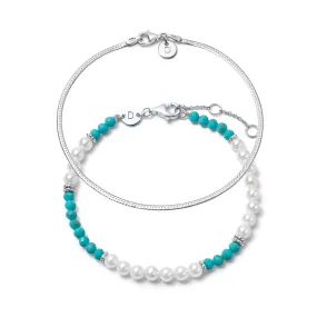 Fine Pearl & Turquoise Bracelet Stack Sterling Silver