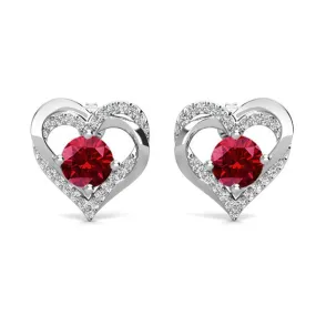 Forever 18k White Gold Plated Birthstone Double Heart Earrings with Crystals