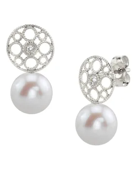 Freshwater Pearl & Diamond Faye Drop Earrings