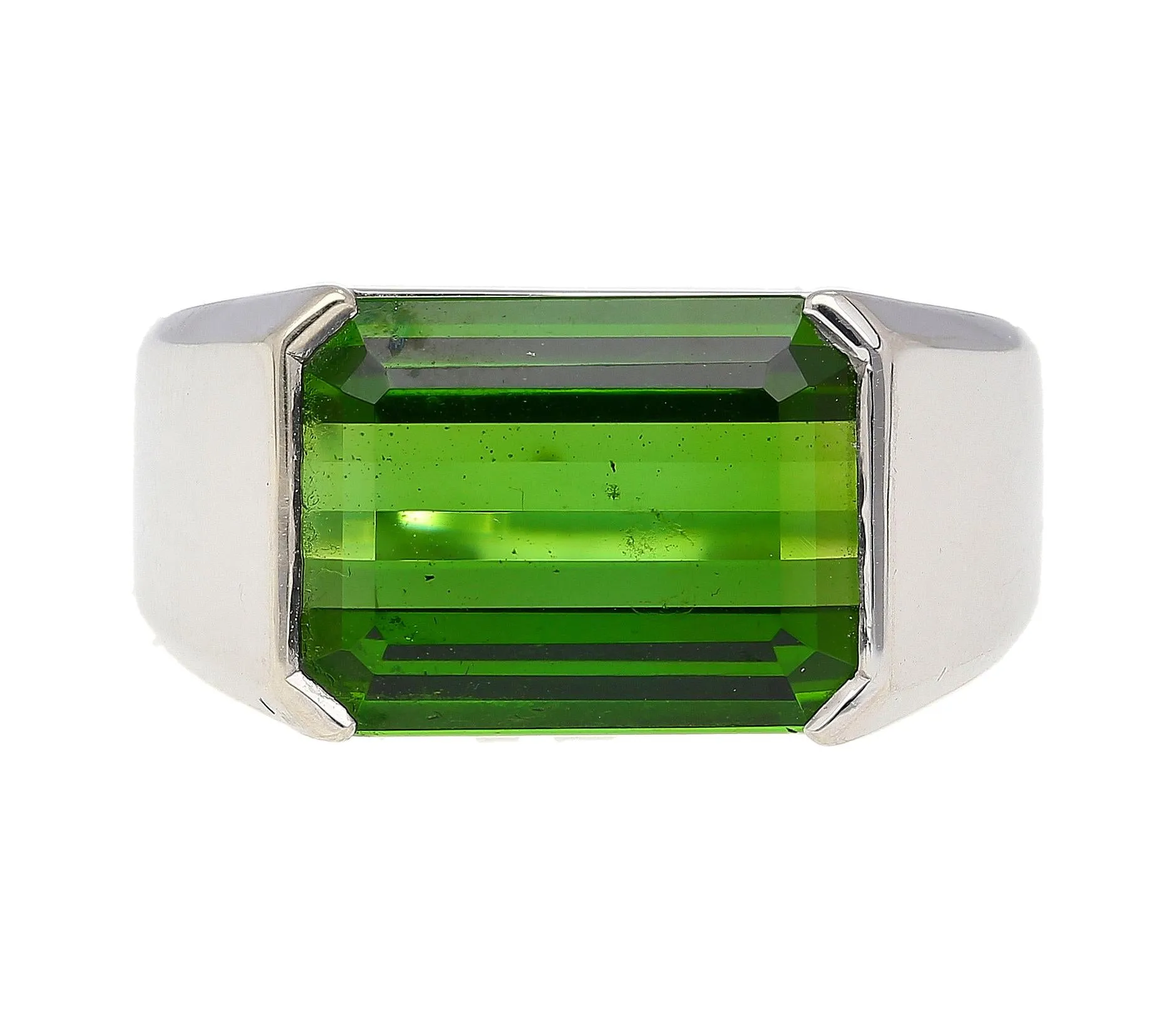 GIA Certified 6.47 Carat Green Tourmaline East-West Half Bezel 18K Ring