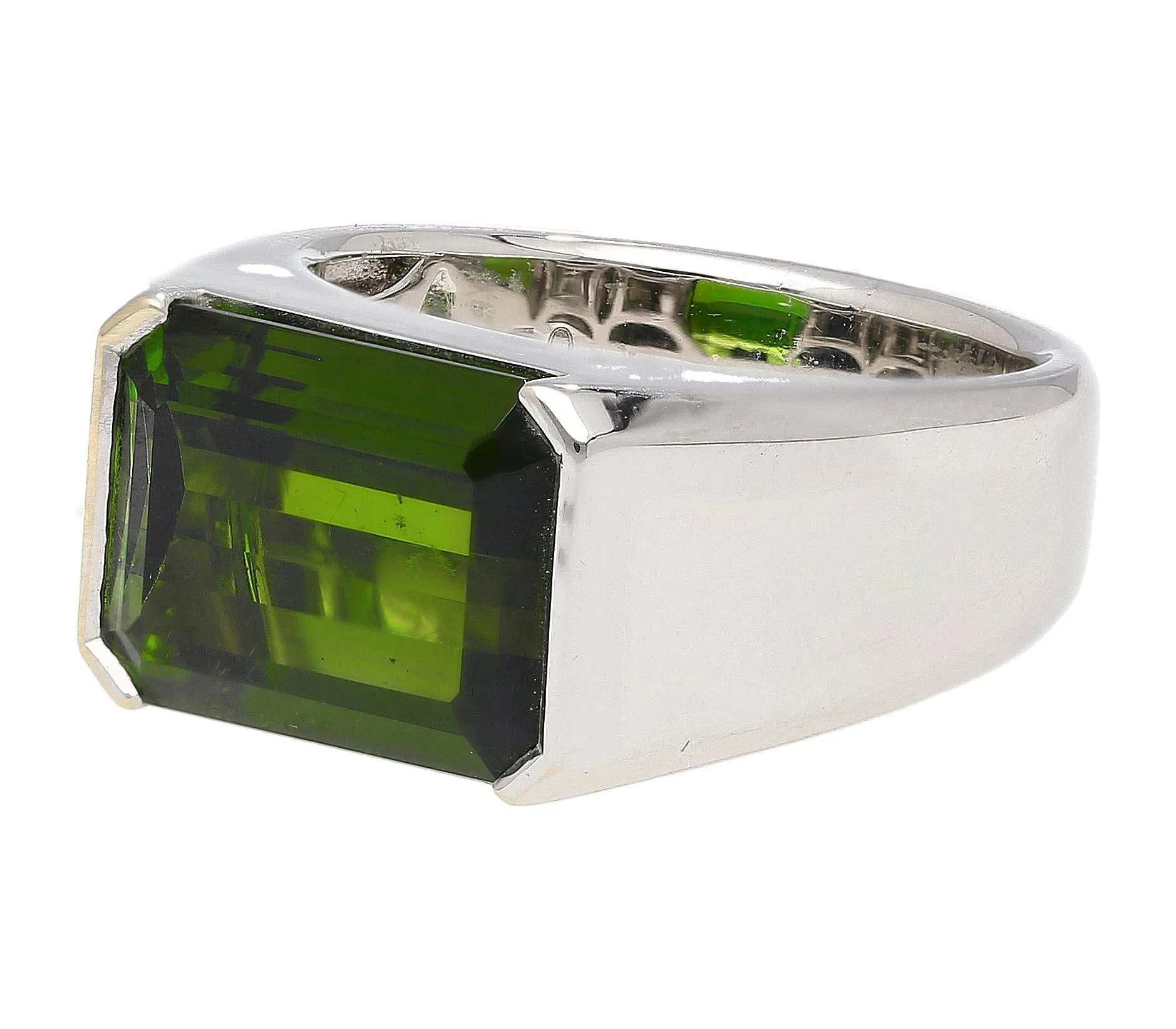 GIA Certified 6.47 Carat Green Tourmaline East-West Half Bezel 18K Ring