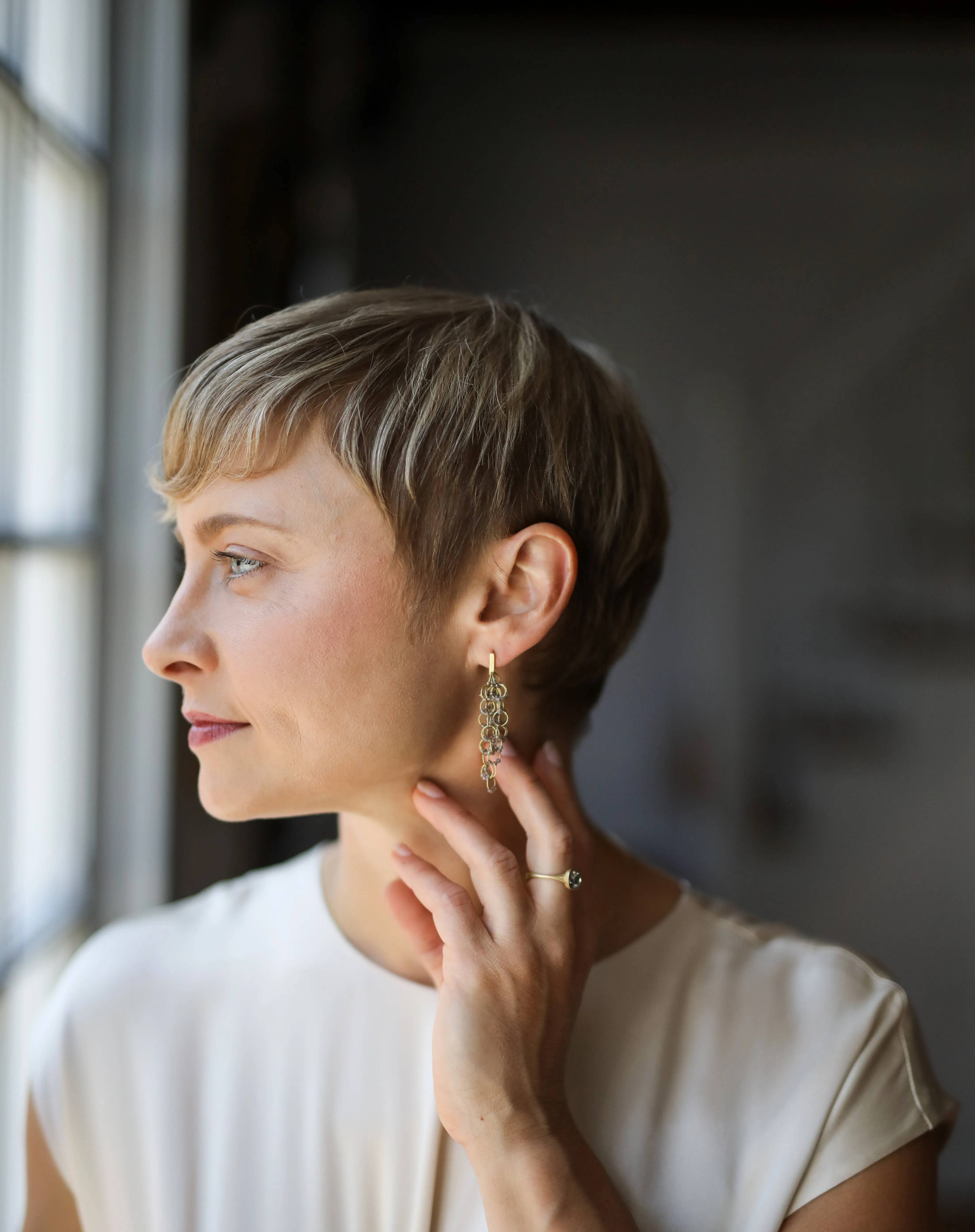 Gold & Zircon Delicate Tangle Earrings