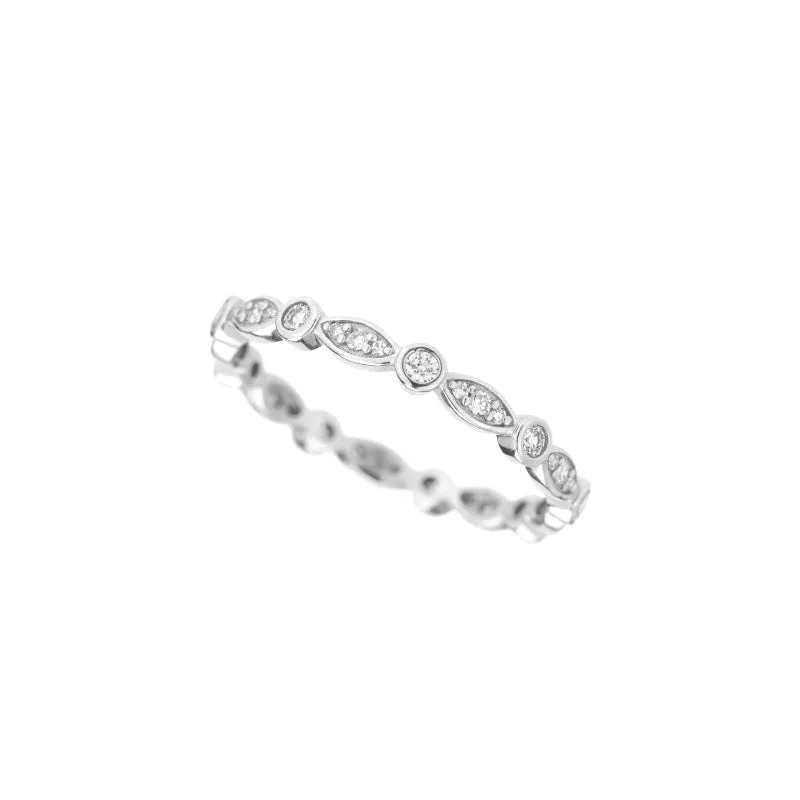 Marquise Shaped and Round Diamond Bezel Eternity Band