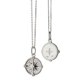 Mini "Adventure" Compass Charm Necklace with Pavé Sapphires