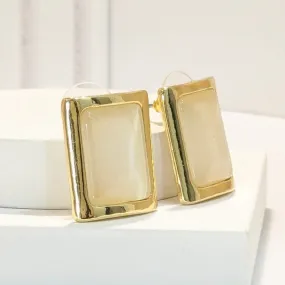 Mother of Pearl in 18k Gold Plated Big Rectangle Studs Earring