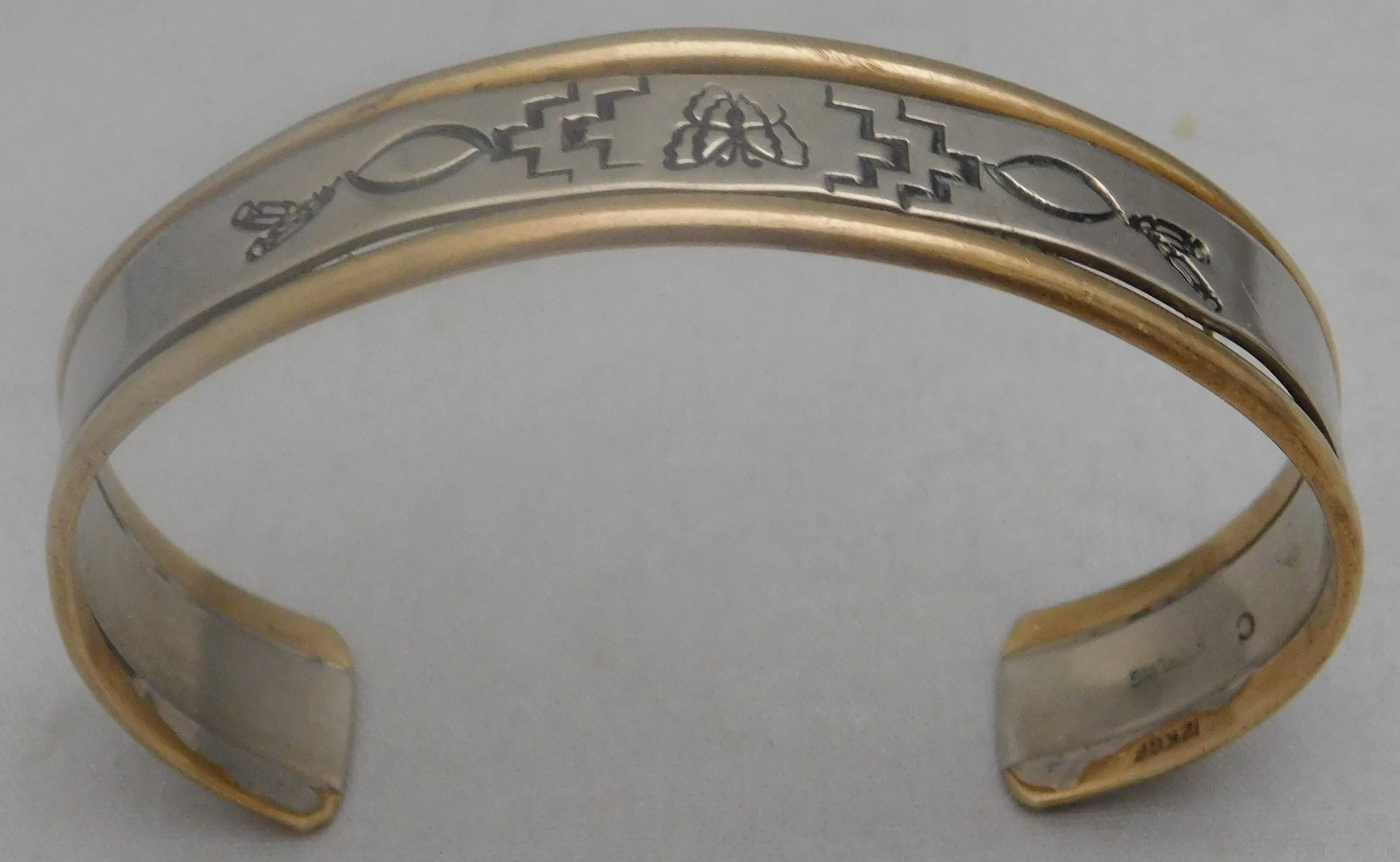 Old Pawn Native American 12k Gold Filled and Sterling Silver Cuff Bracelet