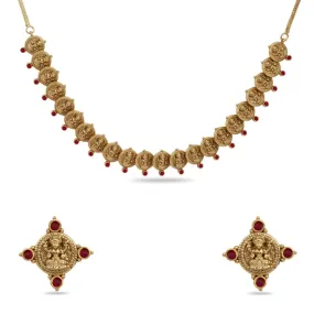 Parthivi Temple Red Kempu Necklace Set