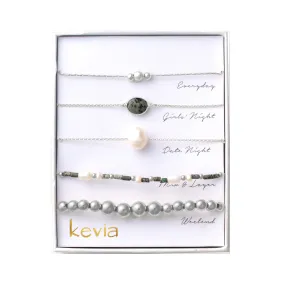 Pearl and Natural Stone Bracelet Set