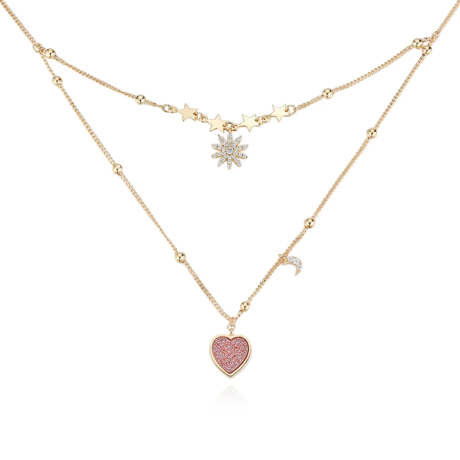 (Pre-order) Pink Druzy Gold Layered Necklace - Love Note