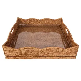 Scallop Rattan Square Tray With Glass Insert