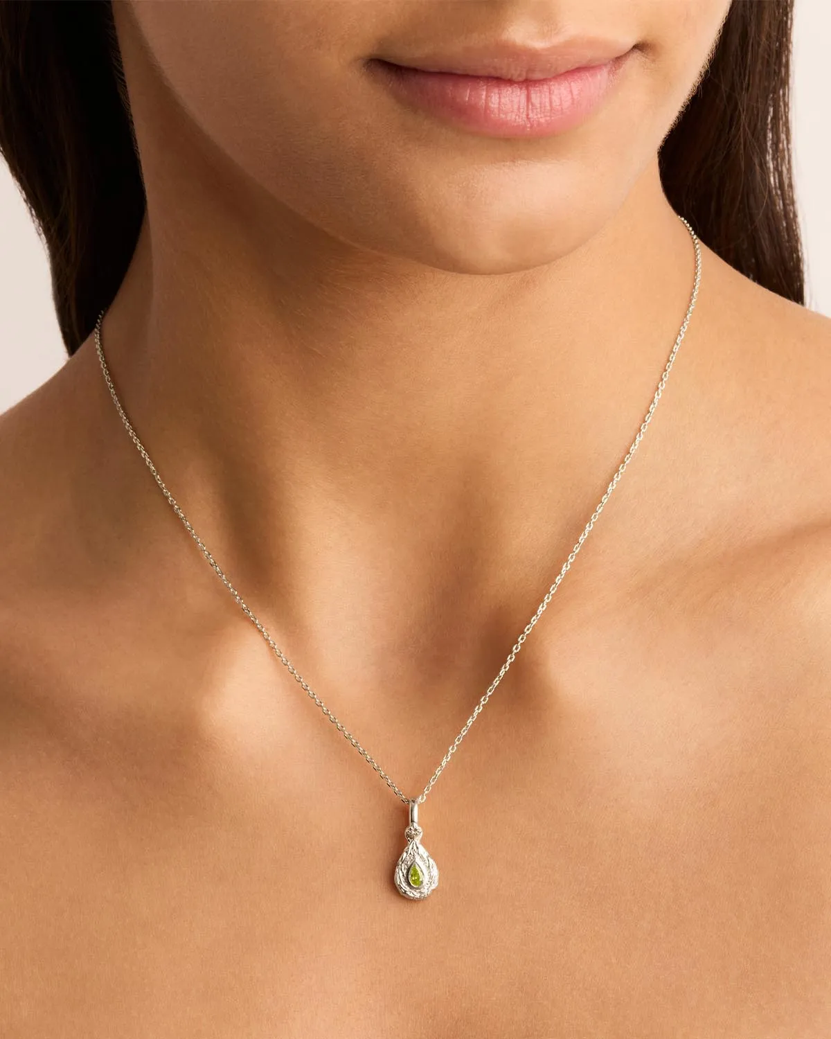 Sterling Silver With Love Birthstone Annex Link Pendant - August