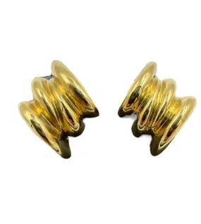 Tiffany Ribbed Yellow Gold Clip On Earrings