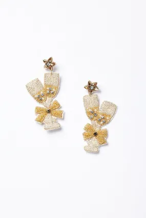 Twin Champagne Beaded Earrings in Gold