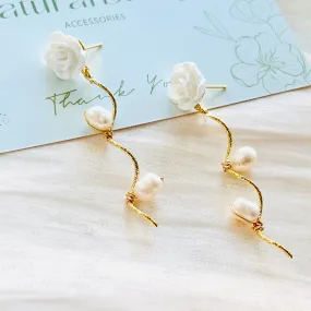 White Rose Pearl Earrings