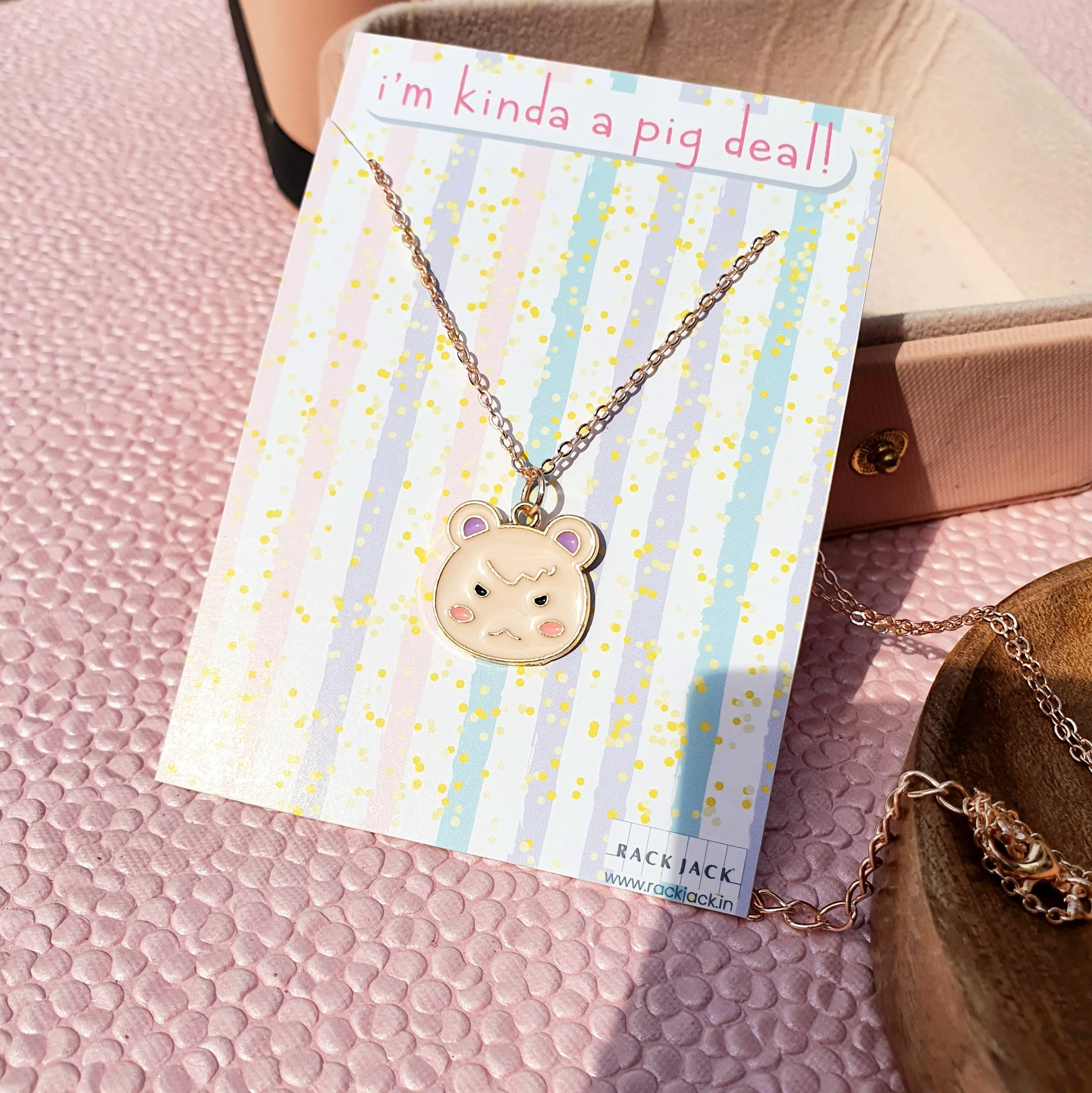 Y2K Charm Pendant RoseGold Necklace - Piglet